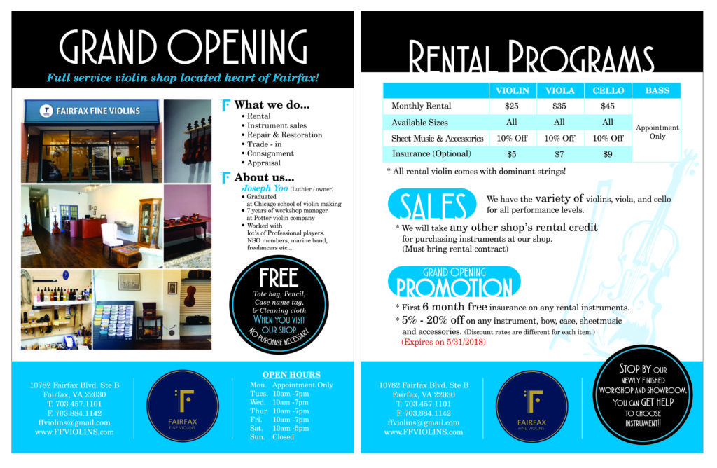 Grand Opening Promotion Fairfax Fine Violins